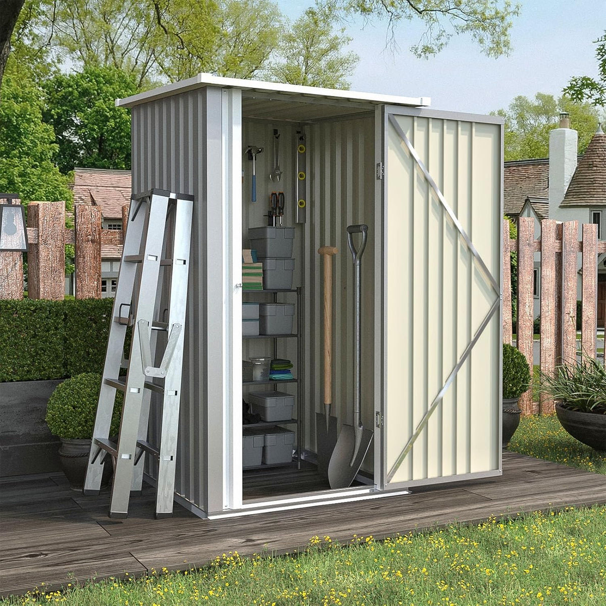 Patiowell 3x3 FT Storage Shed, Small Metal Shed, Gray