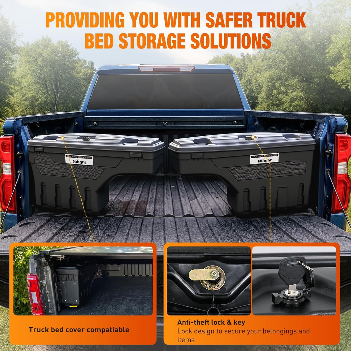 nilight truck bed tool box driver side & showing dimensions