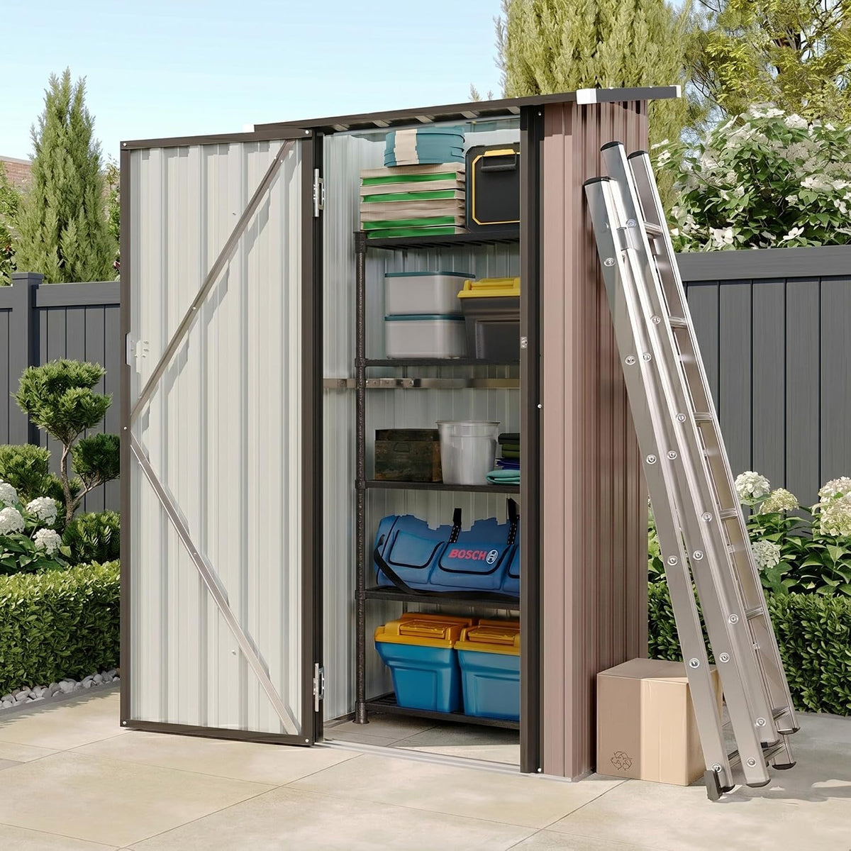Aoxun 3x1.9 Ft Outdoor Storage Cabinet - Waterproof Storage Shed, Brown