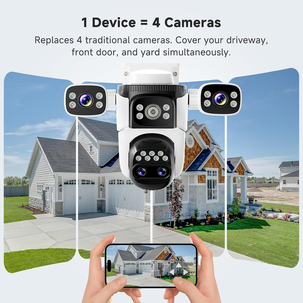 vstarcam 4-lens security cameras wireless outdoor, 4-in-1 multi-view, close-up detail