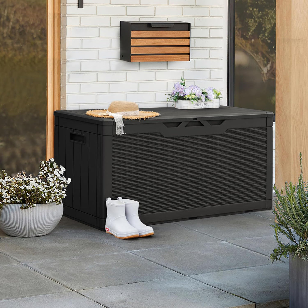 greesum 100 gallon resin patio storage box for, close-up detail