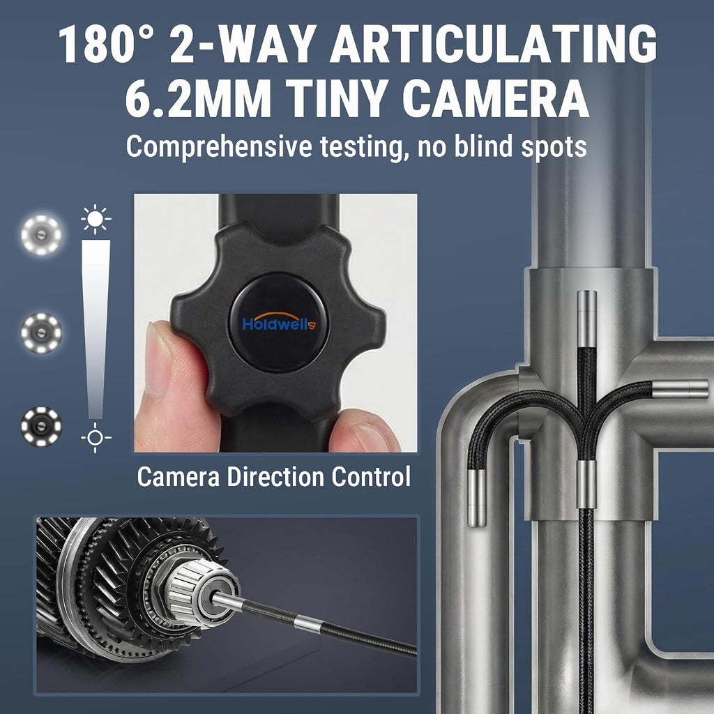 articulating borescope camera, 6.2mm borescope endoscope with 5" shown in use