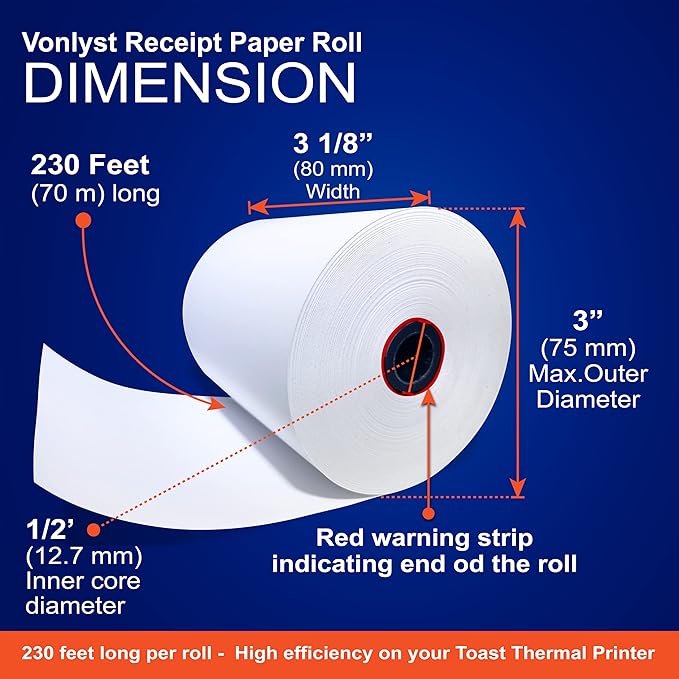 Thermal Printer Paper Roll for Toast TP200 Receipt Printer Point of Sale (24 rolls)