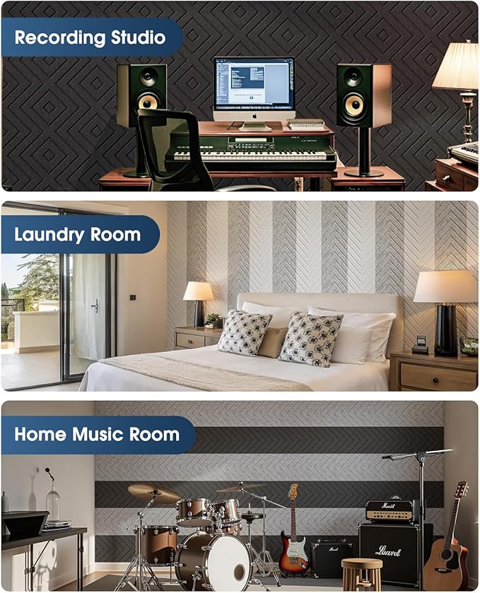 Woovio Sound Proof Foam Panels for Walls, 12 Pack Self-Adhesive Acoustic Panels