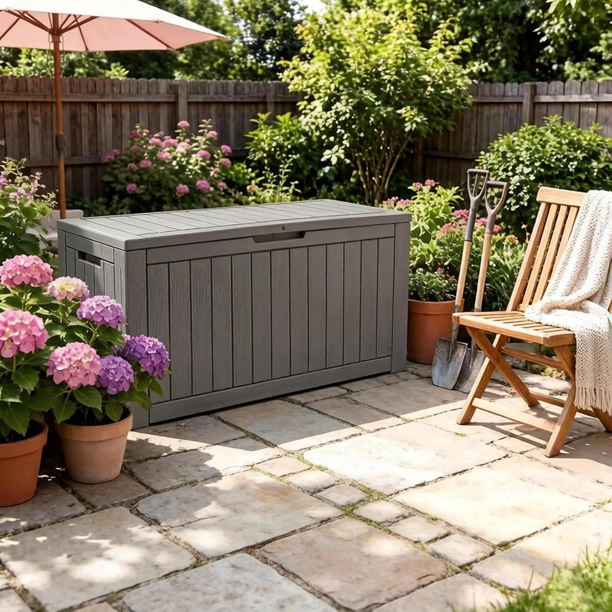 KAMABOKO 100 Gallon Outdoor Storage Box Waterproof Deck Box for Patio