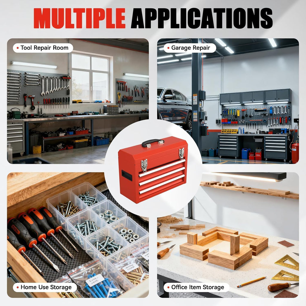 3-drawer small tool box, tool chest with evc, front angle view