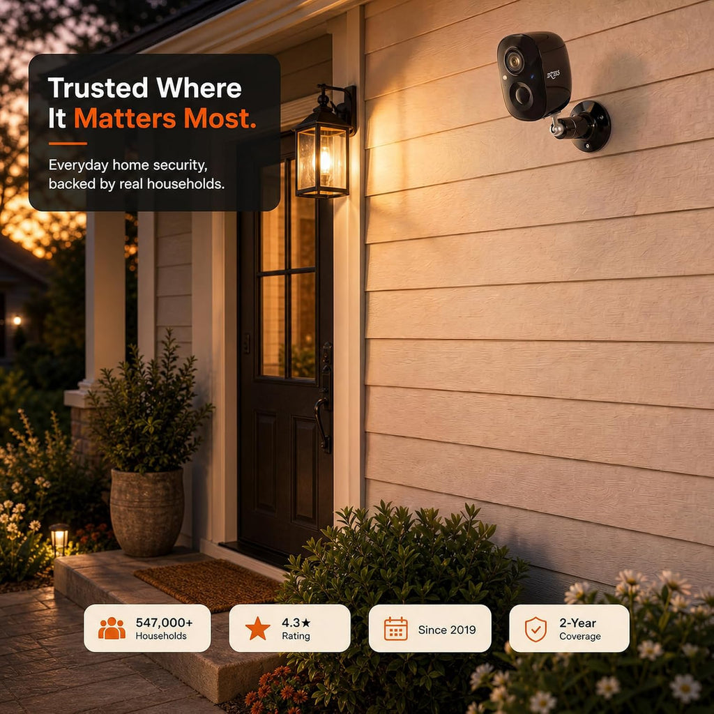 dzees 2k indoor outdoor security cameras wireless, battery, front angle view