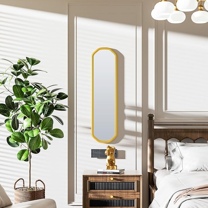 Modern Slim Wall Decor Mirror 10"x44" Gold