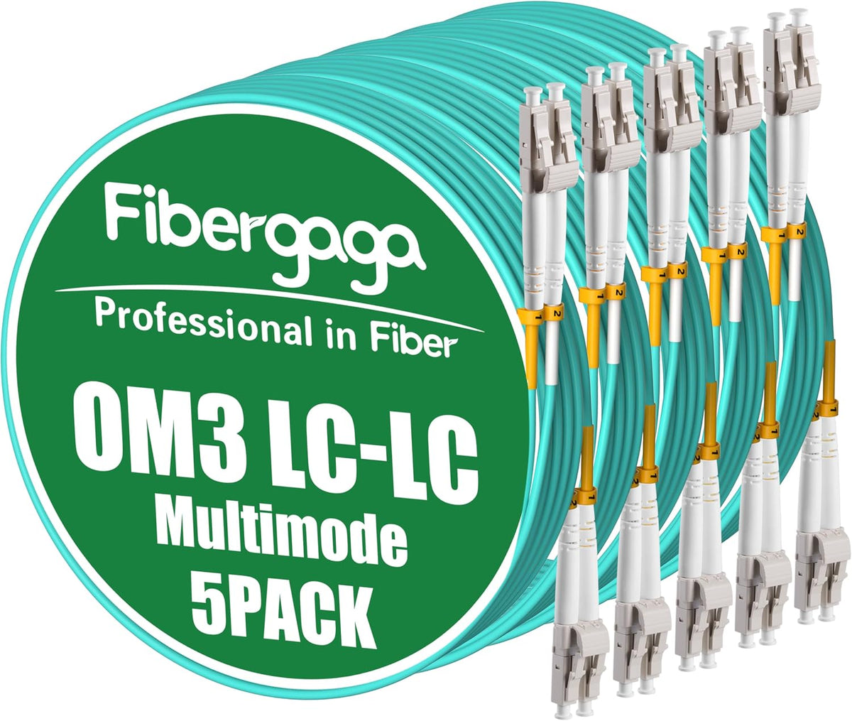 Fibergaga-5Pack 15M OM3 LC to LC Fiber Patch Cable, OD-2.0mm Fiber Optic Cable