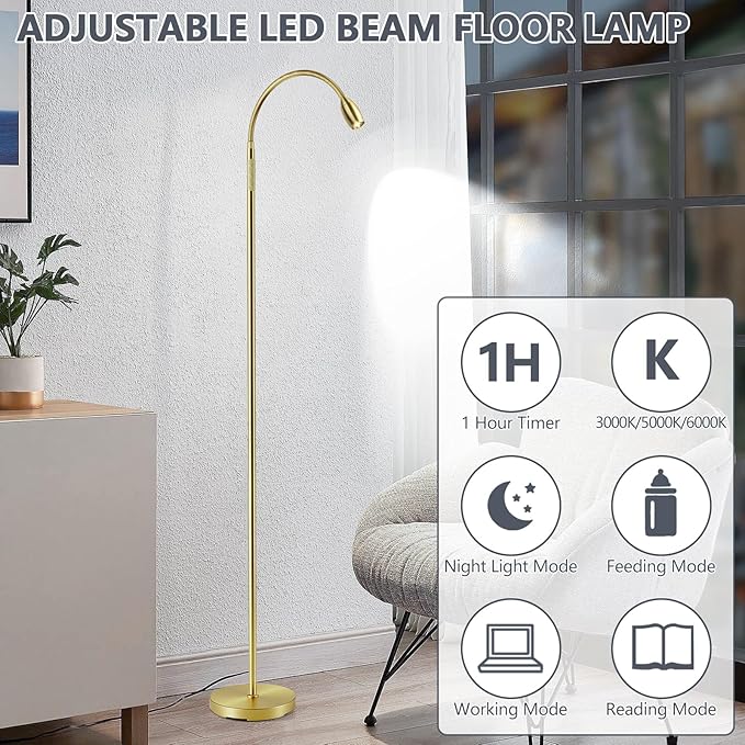 Reading Floor Lamp, Dimmable Zoomable Spotlight, Adjustable Color Beam Standing