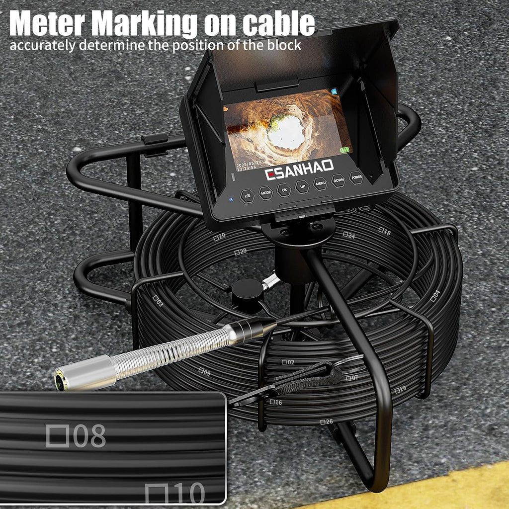 sewer camera 100ft for pipe inspection with dvr showing dimensions