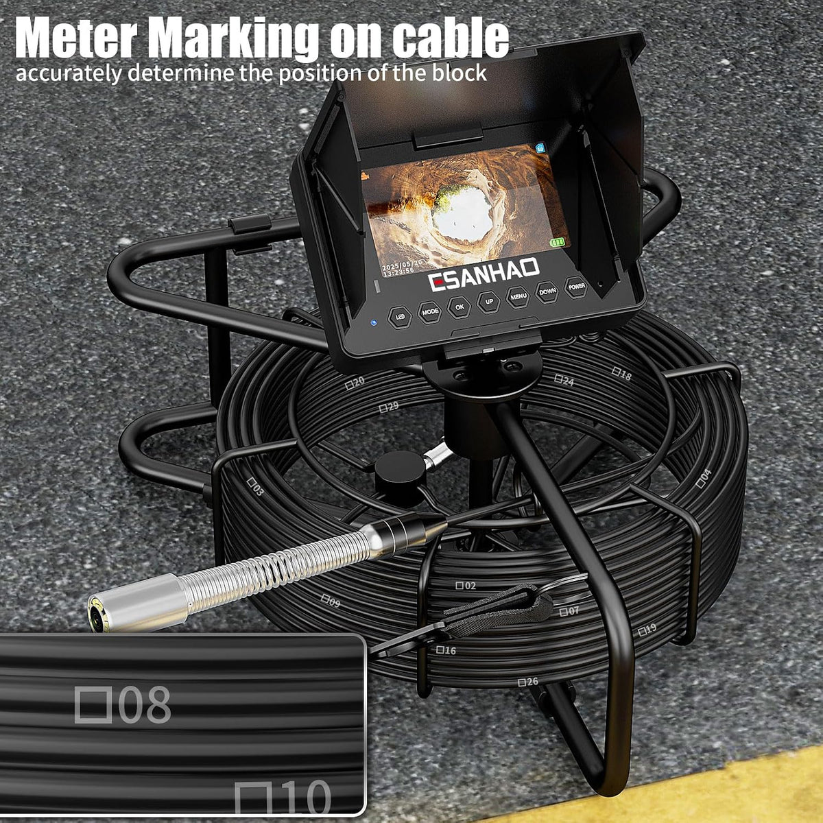 sewer camera 100ft for pipe inspection with dvr showing dimensions
