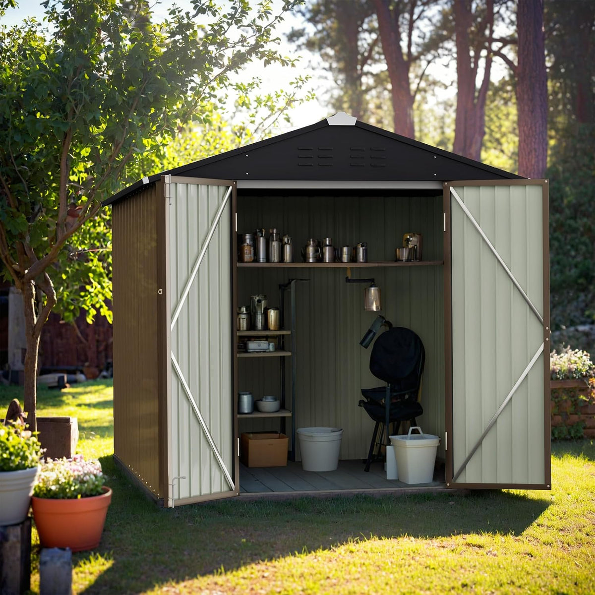 gunji 6 x 4 ft shed outdoor storage on a desk or shelf