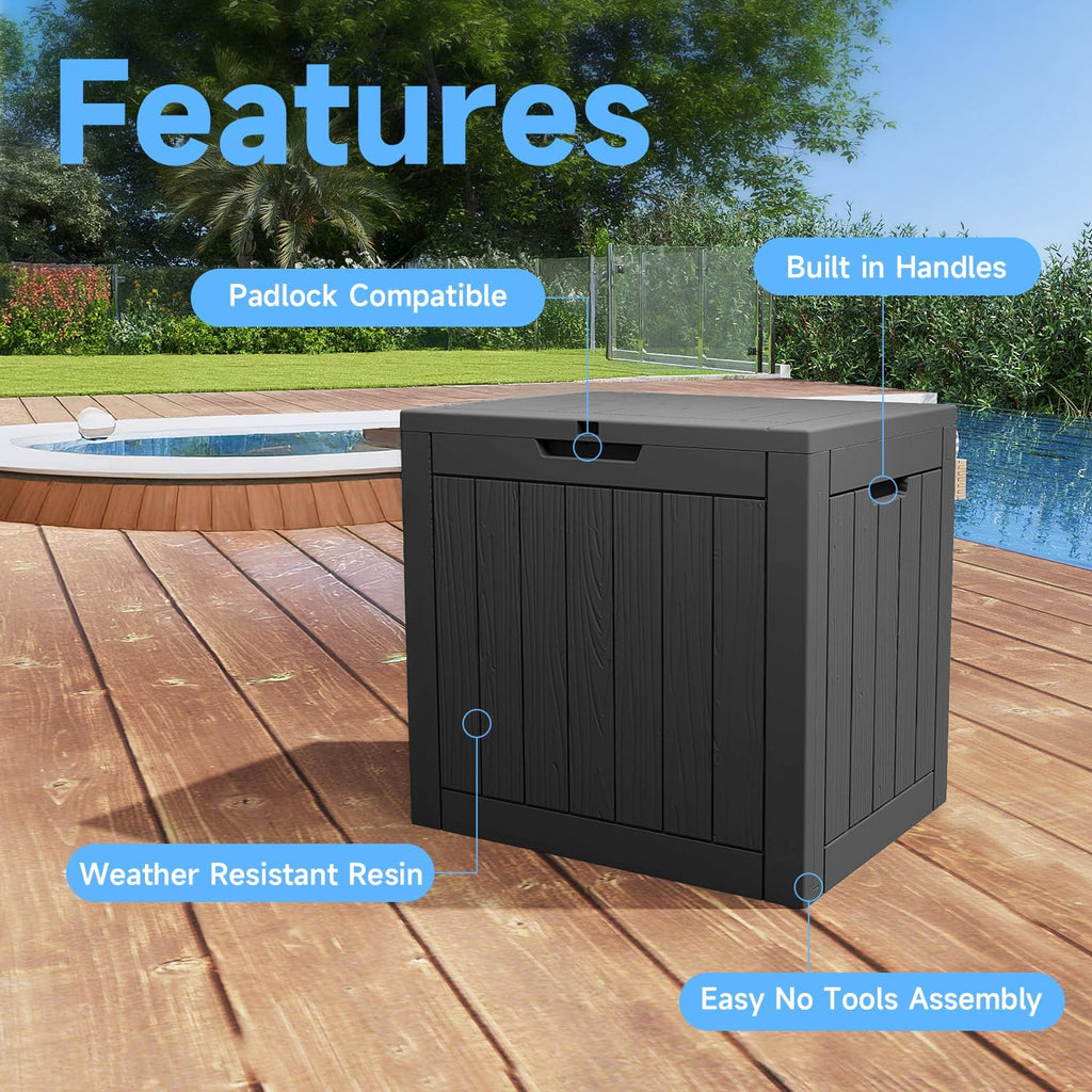 40 gallon outdoor storage box,waterproof uv resistant deck shown in use