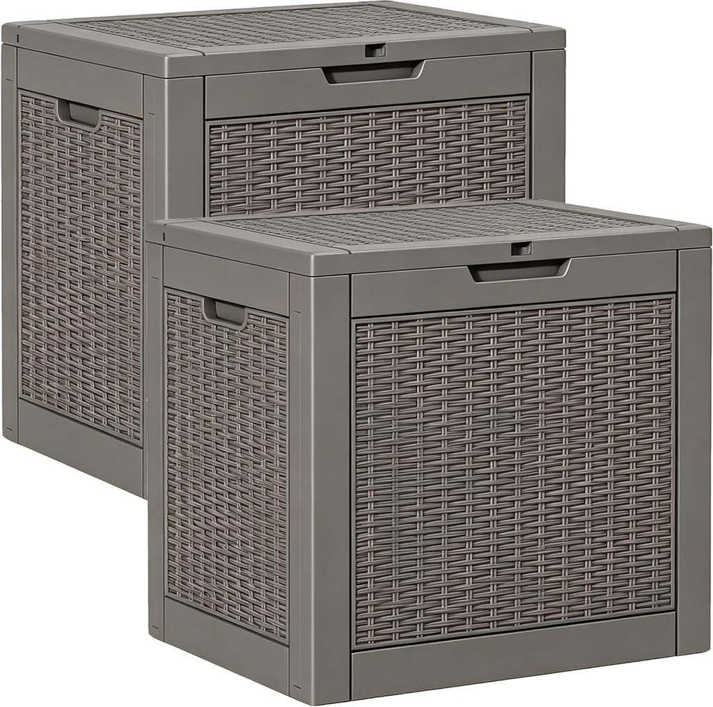Outdoor Storage Box, Resin Deck Boxes Indoor and outdoor, Waterproof Storage Box Lockable Lid (Grey, 35 Gallon-2 Pack)