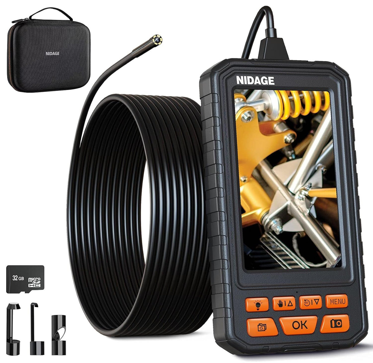 5inch Borescope 5.5mm Industrial Endoscope Camera with Light NIDAGE HD Inspection Camera with 6 LEDs, 11.5FT Semi Rigid Cable Waterproof Drain Snake Camera for Automotive Wall Plumbing Gadgets for Men