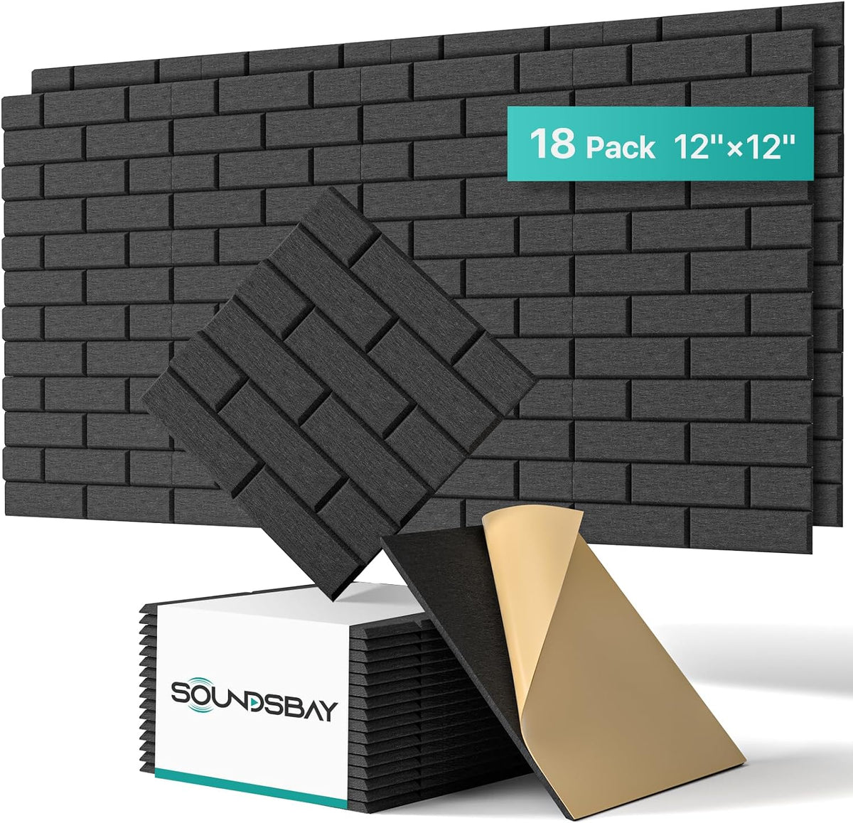 Soundproof Wall Panels Self-adhesive, Acoustic Panels 18 Pack Brick Wall Panels