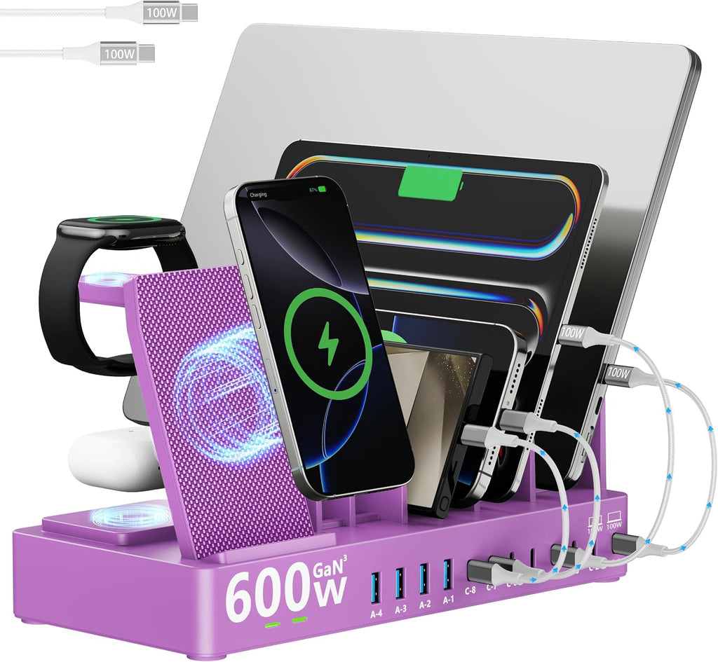 600w Charging Station for Multiple Devices, 15 in 1 Wireless Charger (2pack)