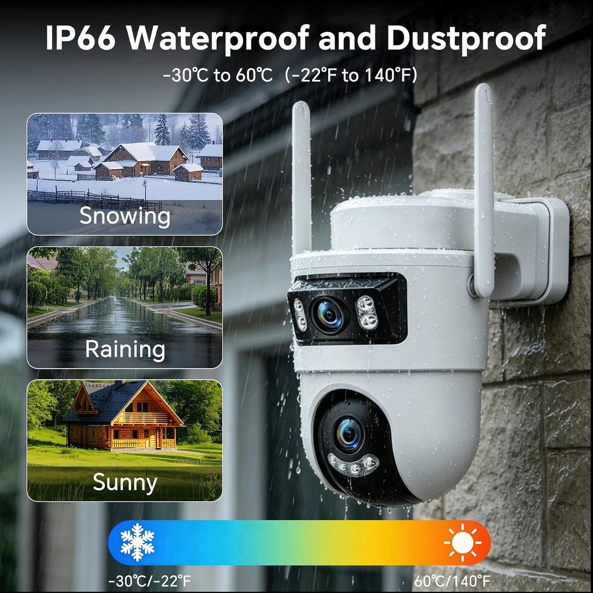 Dual Lens Security Camera Outdoor, 2.4GHz WiFi Cameras for Home Security, 360° View Pan/Tilt with Color Night Vision, 2K Full HD Video, 2-Way Audio, Works with Alexa, Motion Detection, Auto Tracking
