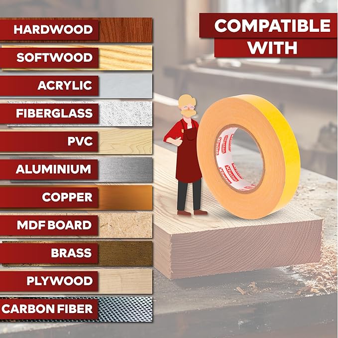 XFasten Bulk Double Sided Woodworking Tape 1-inch 1, 296-Feet Total (12-Pack)