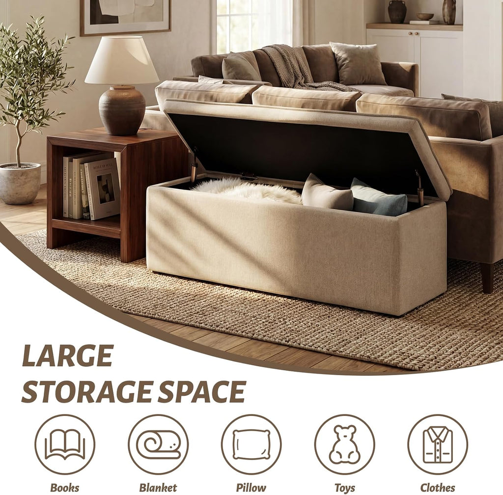 ya-home modern storage bench, upholstered storage ottoman chenille, side view
