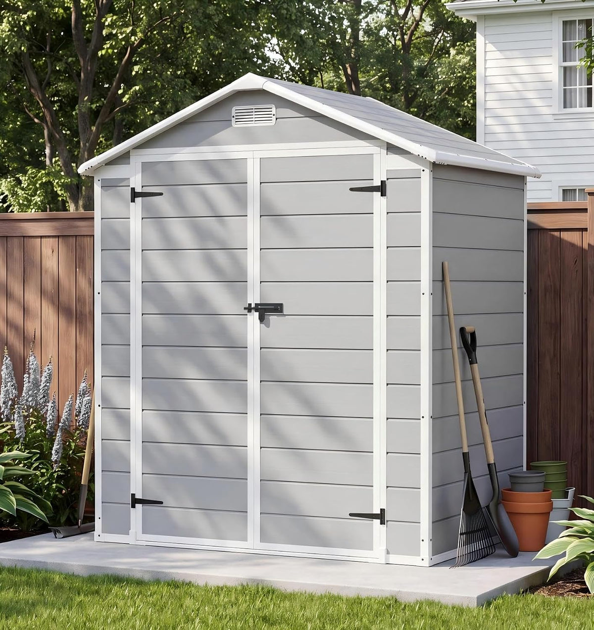 Patiowell 6x4 FT Plastic Outdoor Storage Shed with Floor, Light Gray