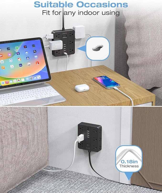 AOFO 15FT Surge Protector Power Strip, 12 AC Outlets
