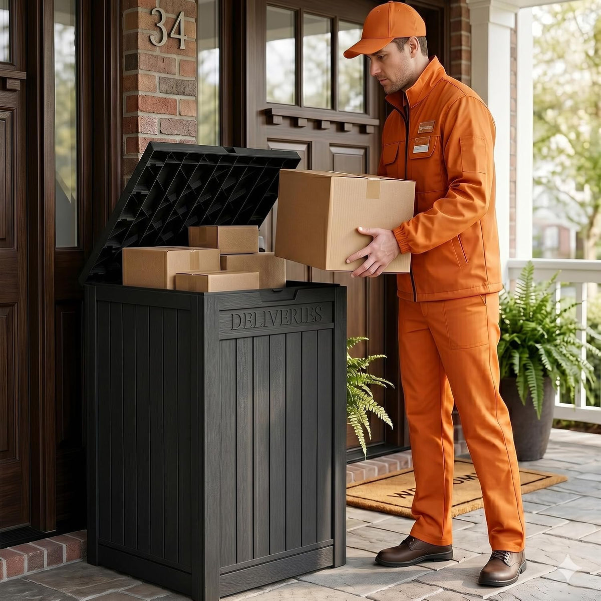 outdoor storage box,90 gallon waterproof package delivery boxes, package contents