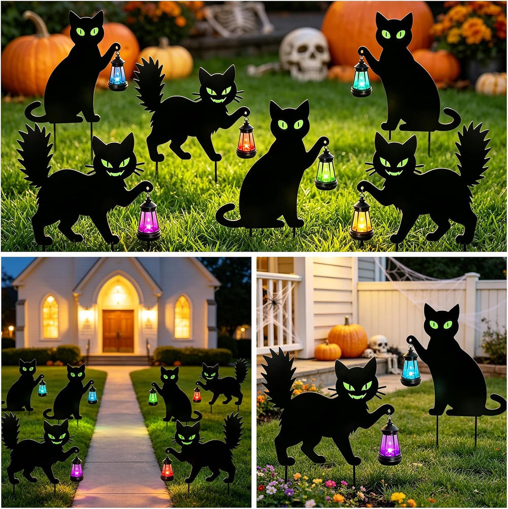 Black Cat Halloween Decorations Outdoor, Solar Hanging Lantern Garden Decor
