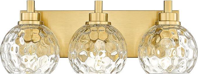 METWET Bathroom Light Fixtures Over Mirror, 3-Light Brushed Gold Vanity Light