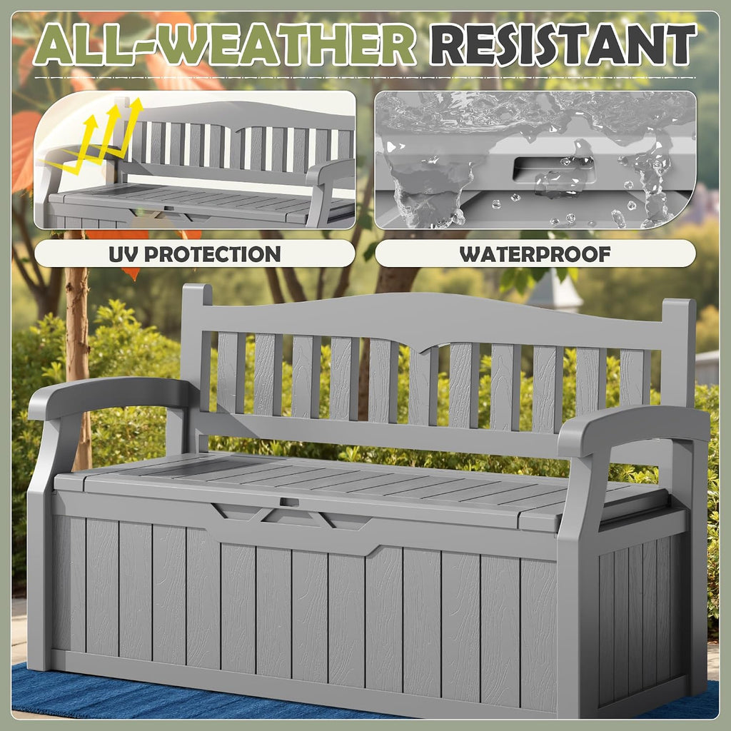 homall 75 gallon outdoor storage benches lockable deck showing dimensions