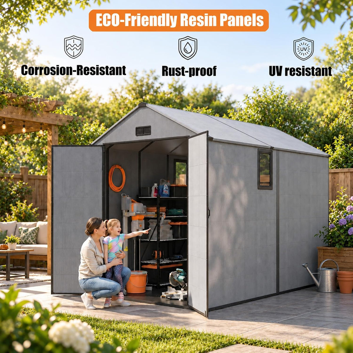 MNLR 6x10 FT Resin Outdoor Storage Shed with Floor & 2 Windows