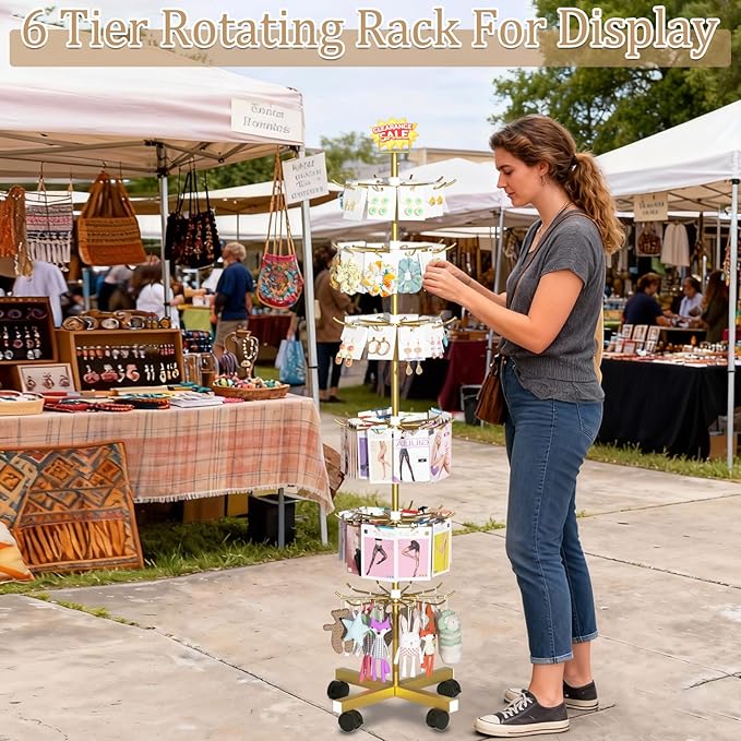 Exttlliy Retail Display Stand Store Display Rack 6 Tier Metal Spinning Display