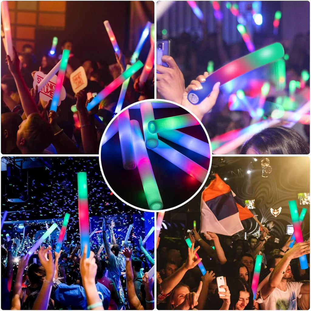 SHQDD 56PCS Foam Glow Sticks Bulk, Light up Foam Sticks with 3 Modes of Color Flashing, Glow Sticks Party Pack, Light up in the Dark Party Supplies for Wedding, Concert, New Year, Halloween