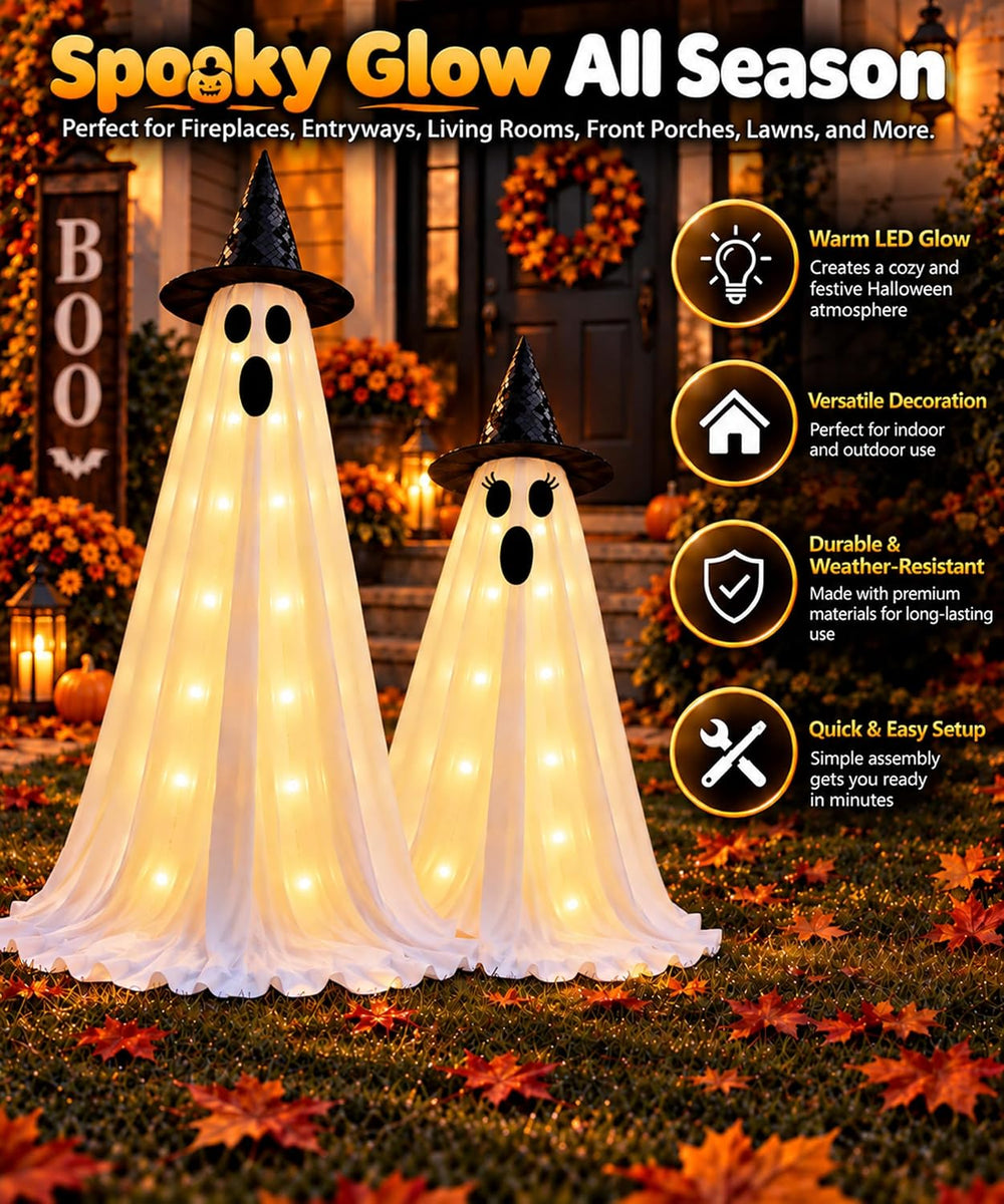 Halloween Ghost Decorations, 2 Pack 5ft Light up Ghosts Outdoor with Remote