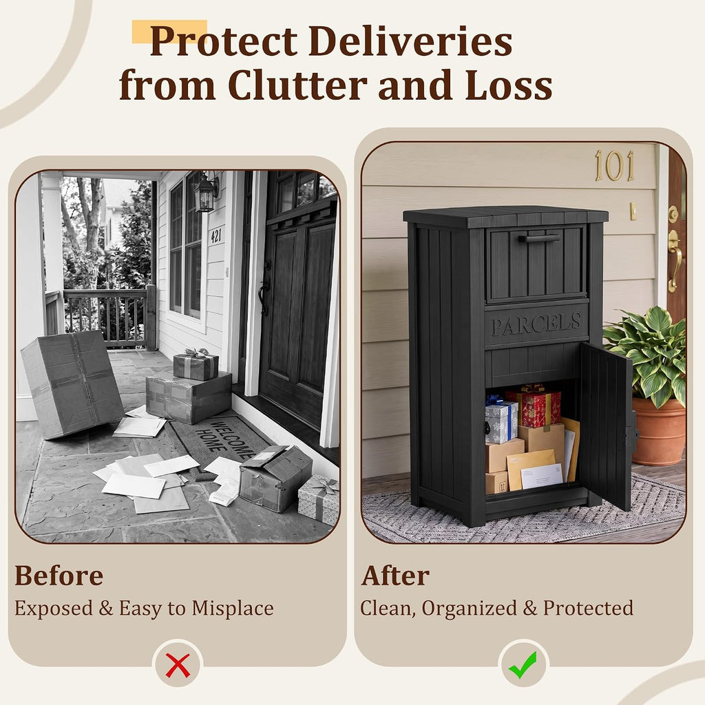 package delivery boxes for outside, outdoor storage box, close-up detail