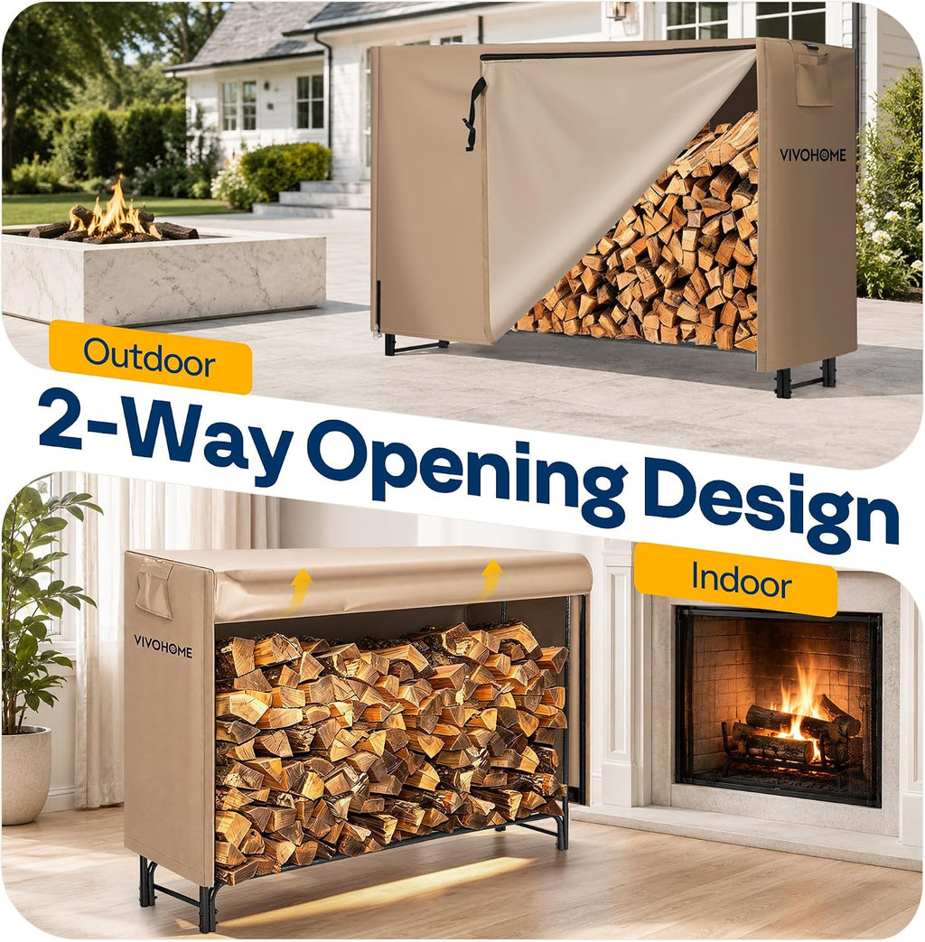 vivohome 6ft waterproof outdoor firewood log rack cover showing dimensions