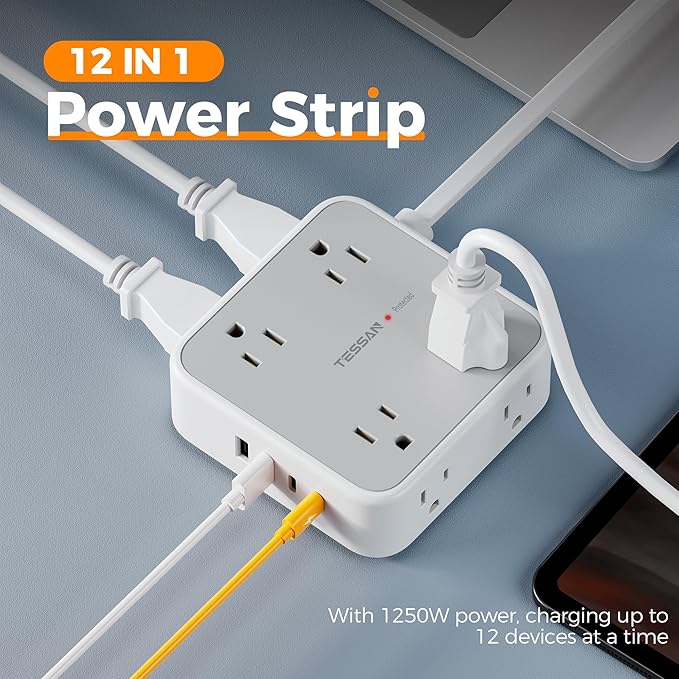 TESSAN Surge Protector Power Strip, 5 FT Extension Cord