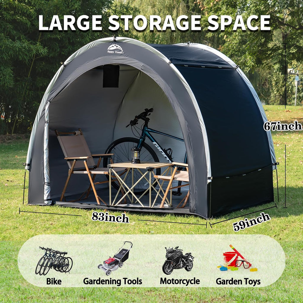 happy travel outdoor waterproof bike storage tent shed shown in use