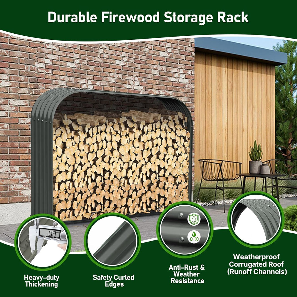 ANLEOLIFE Element 59" Extra-Wide Outdoor Firewood Rack with Steel Roof