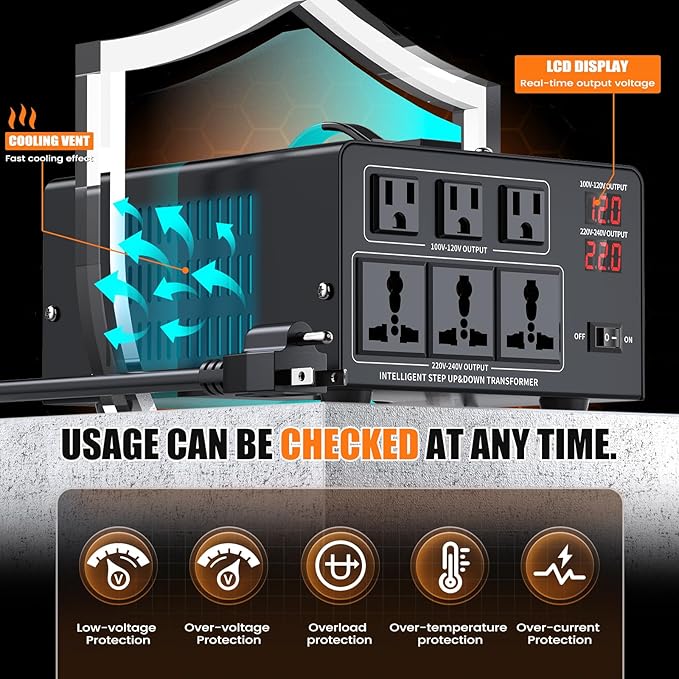 3000W Voltage Converter Transformer Step Up 110V/120V to220V/240V or Step Down