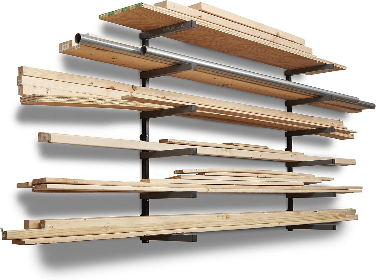 BORA Wood Rack, 6-Level Wall Mount Lumber Storage Rack for Wood Storage