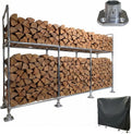 8ft Heavy Duty Firewood Rack Outdoor with Cover,2-Tier,8 Aluminum Base Feet