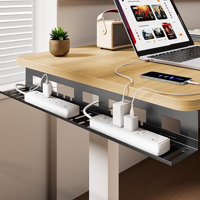 PEGZONE Under Desk Cable Management Tray, 31.5 Inches Metal Cord Organizer Rack