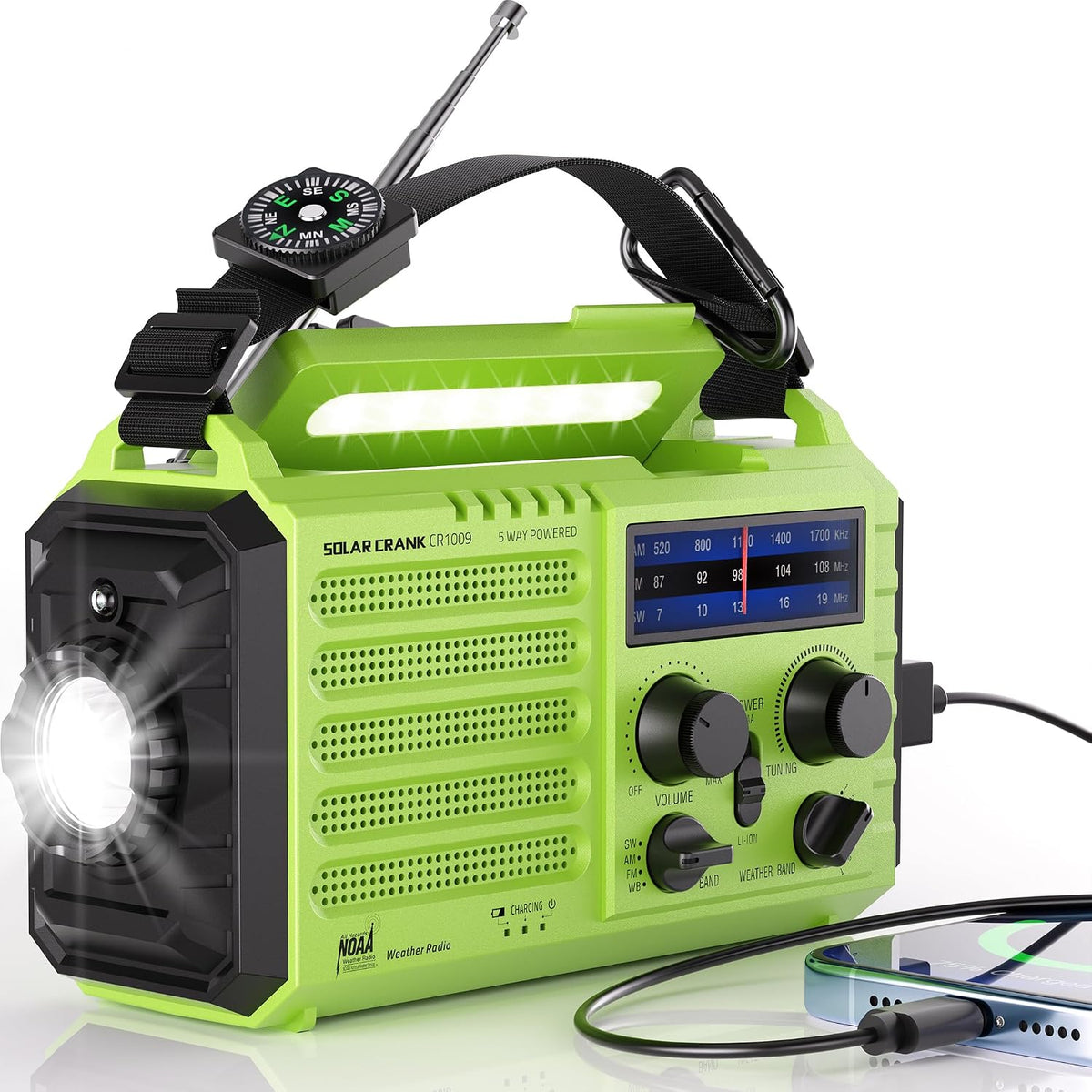 Mesqool Emergency Radio 5 Way Powered, 5000mAh/18500mWh Survival Solar Hand