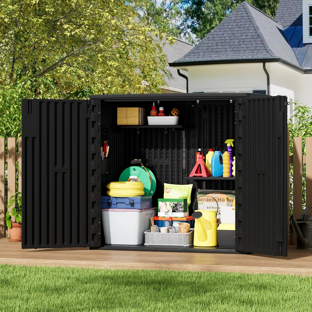 zzm 37 cu.ft outdoor storage shed double-wall hdpe shown in use