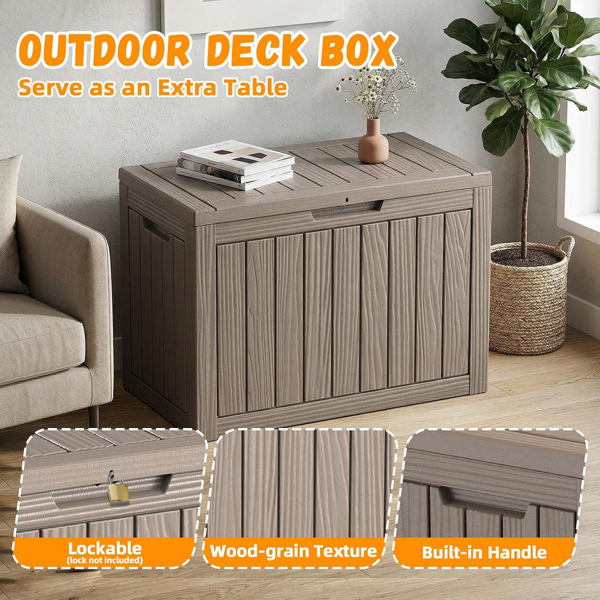 PatioZen 60 Gallon Deck Box, Outdoor Storage Box, Grey