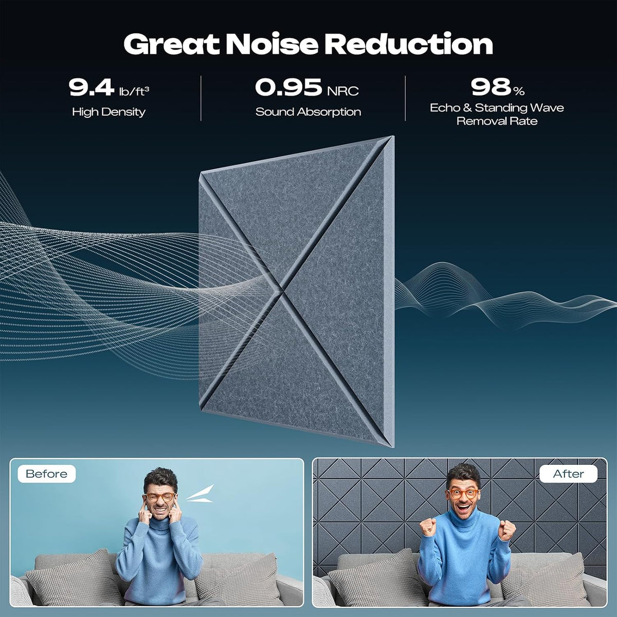 sonicism 22 pack x-lined acoustic panels, close-up detail