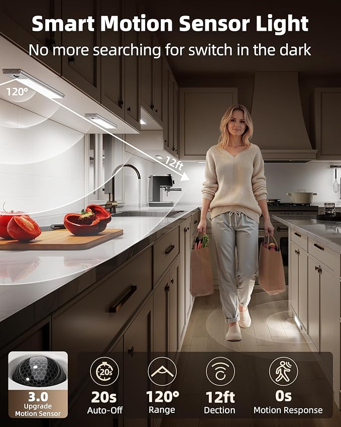 EZVALO 5 Pack Under Cabinet Lighting, 2400mAh Rechargeable Motion Sensor Light
