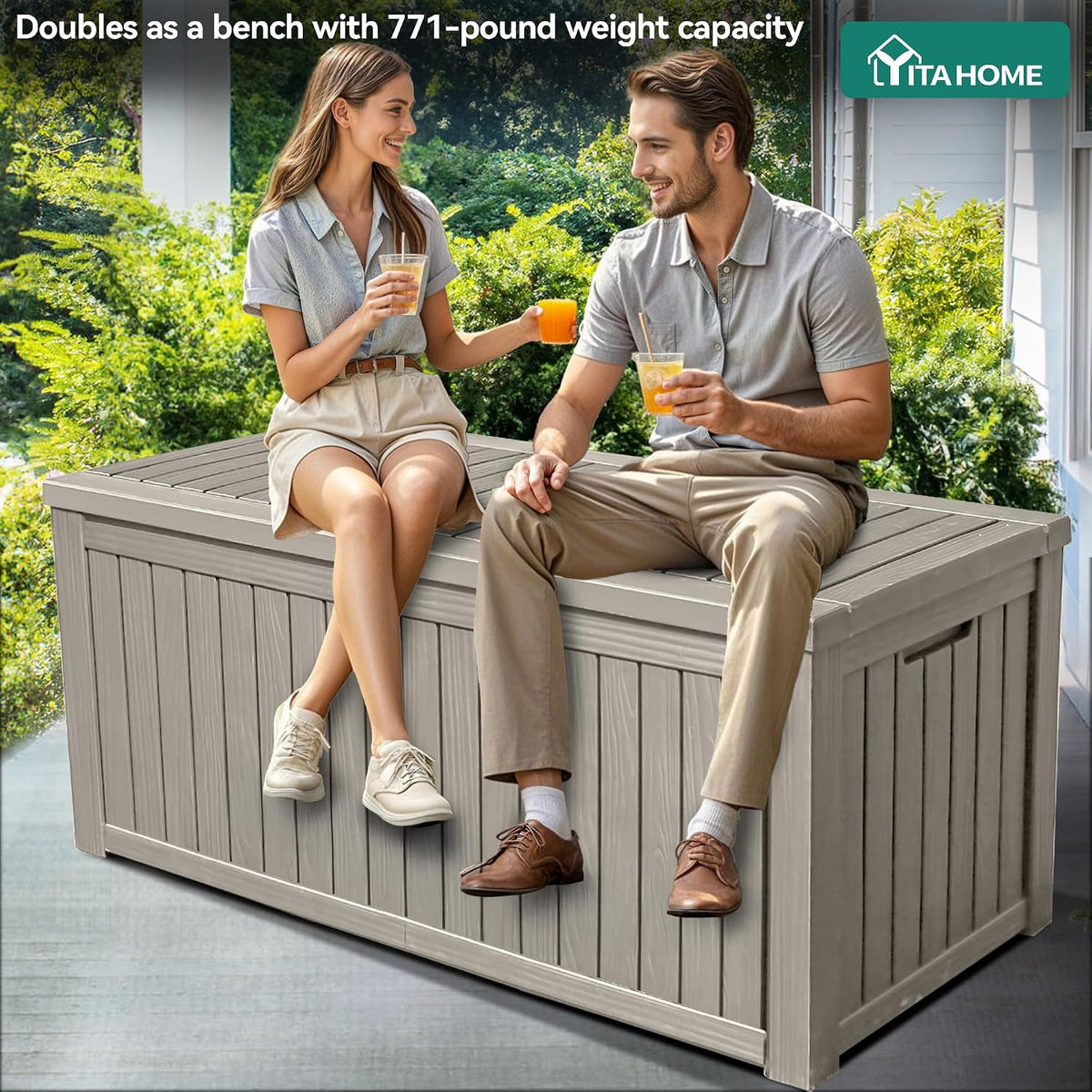 YITAHOME 180 Gallon Large Outdoor Storage XL Deck Box w/Divider for Patio